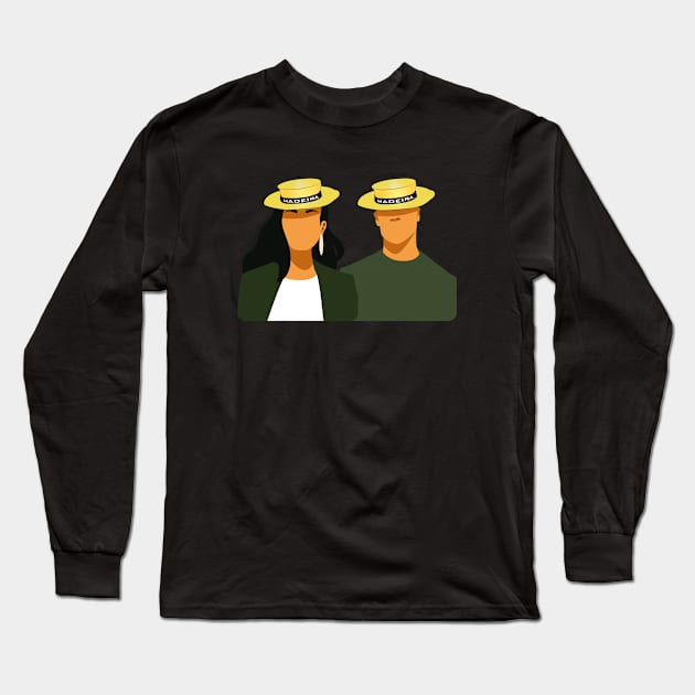 Madeira Island female and male couple no face illustration using the traditional straw hat Long Sleeve T-Shirt by Donaby